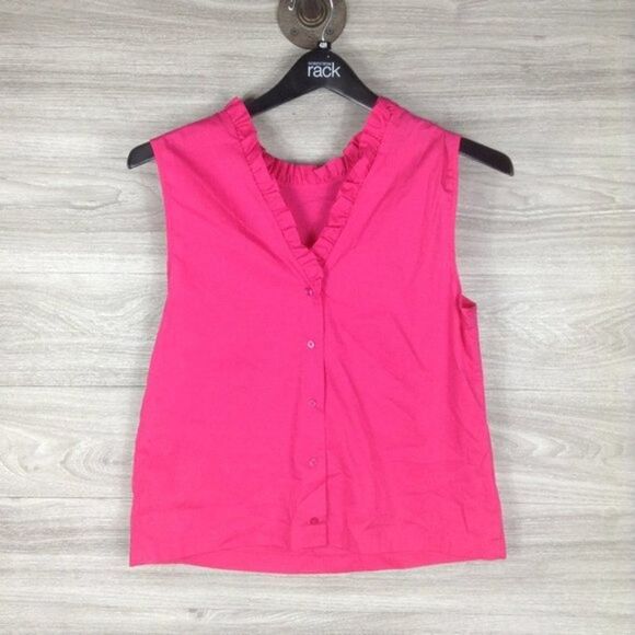 Laundry by Shelli Segal Poplin Ruffle Neck Blouse size M - Picture 4 of 6